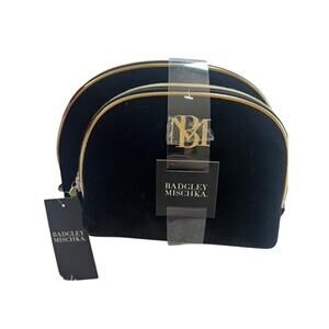 NWT Badgley Mischka velvet accessories bag black and gold zip up classy